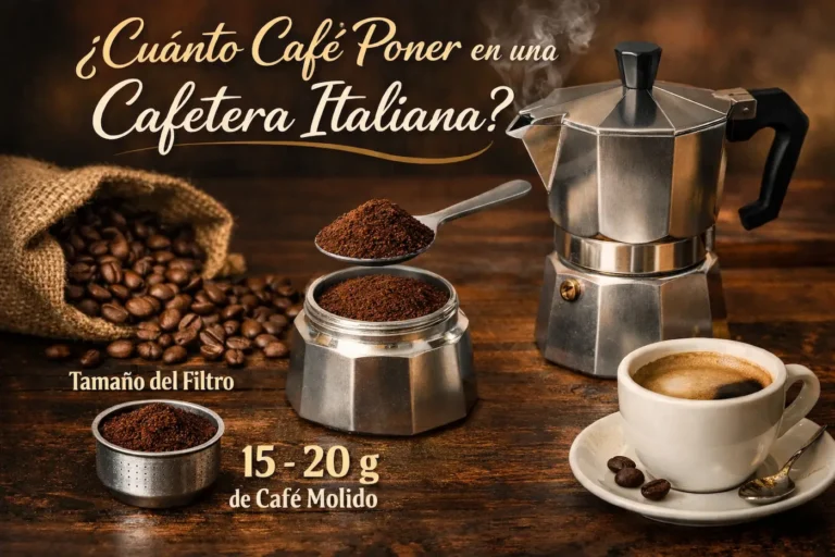 Cafetera italiana moka con filtro lleno de café molido medido correctamente